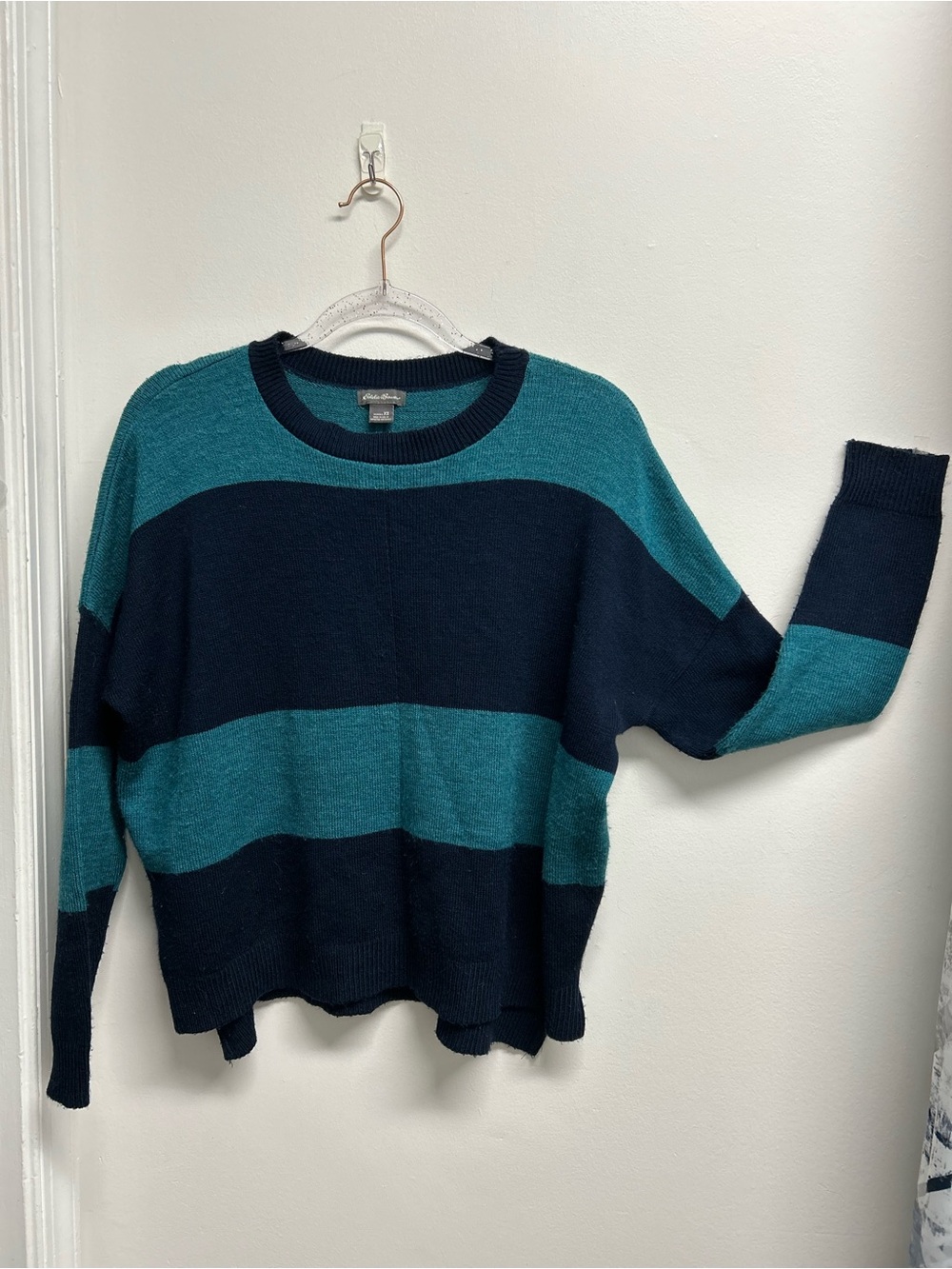 Eddie Bauer Striped Crewneck Sweater in Green & Navy